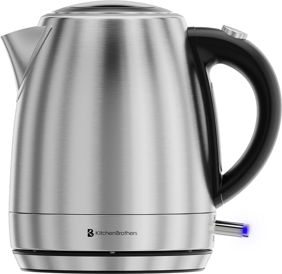 KitchenBrothers Waterkoker - Elektrisch - 1 Liter - PFAS- & BPA-vrij - Klein Camping Formaat - Reiswaterkoker met Kalkfilter - RVS