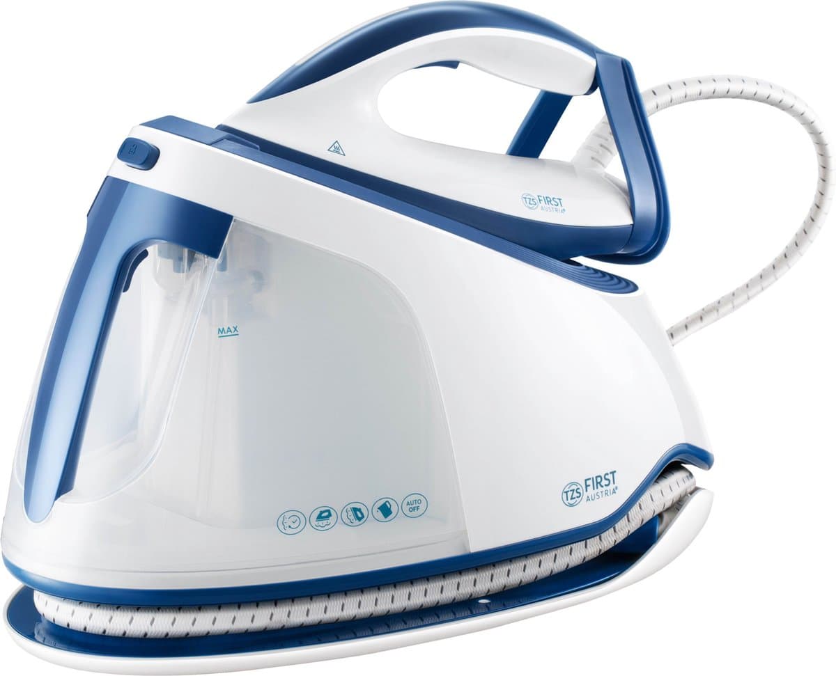 TZS First Austria Stoomgenerator - 1.5L Watertank - Keramische Zoolplaat - Stoomstrikijzer - 3000W - Blauw