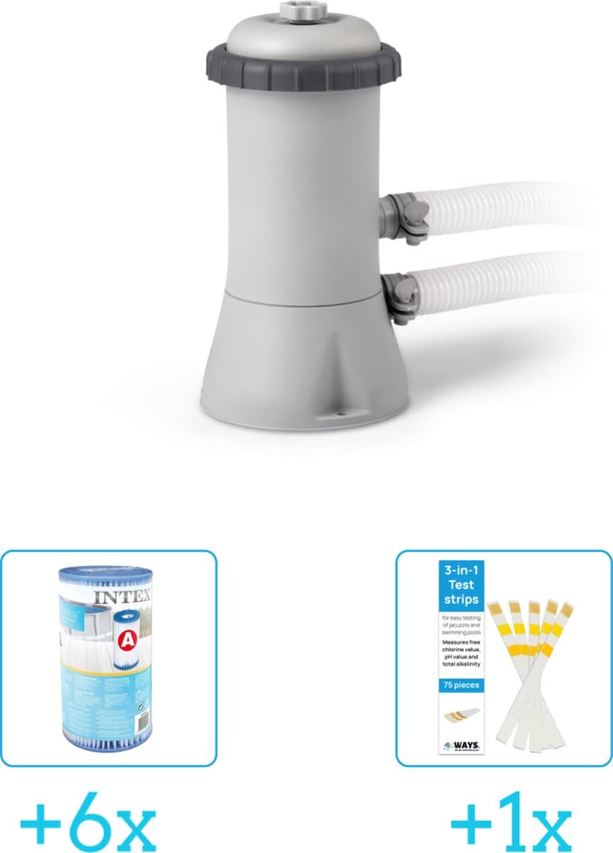 Intex 28604GS Filterpomp - 2.271 liter per uur inclusief Intex Filter Cardridge - Type A (6 stuks) & WAYS Testrips (1 stuks)