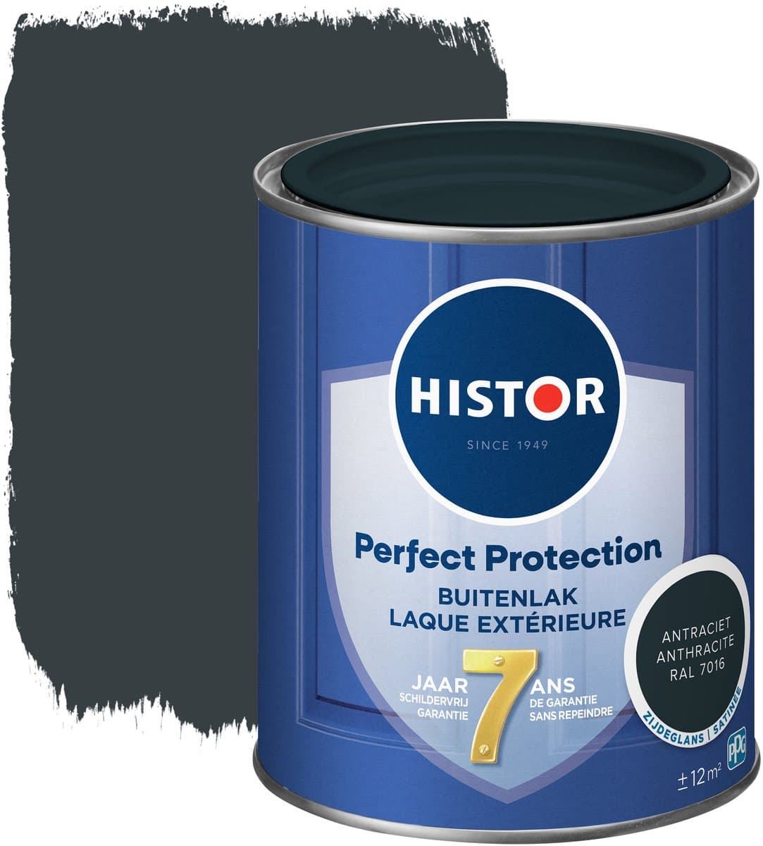 Histor Perfect Protection Buitenlak - Houtlak - Houtverf voor Buiten - Zijdeglans Verf voor Hout - Buitenverf - Antraciet RAL 7016 - 0.75 L