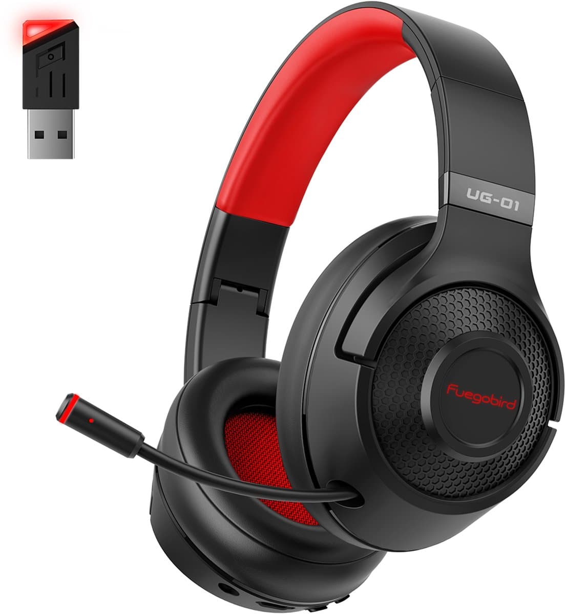 Fuegobird UG-01 - 2.4GHz Draadloze Gaming Headset - RGB - Bluetooth koptelefoon met microfoon - Multiplatform - Geschikt voor Nintendo Switch/PS4/PS5/PC - Zwart Rood