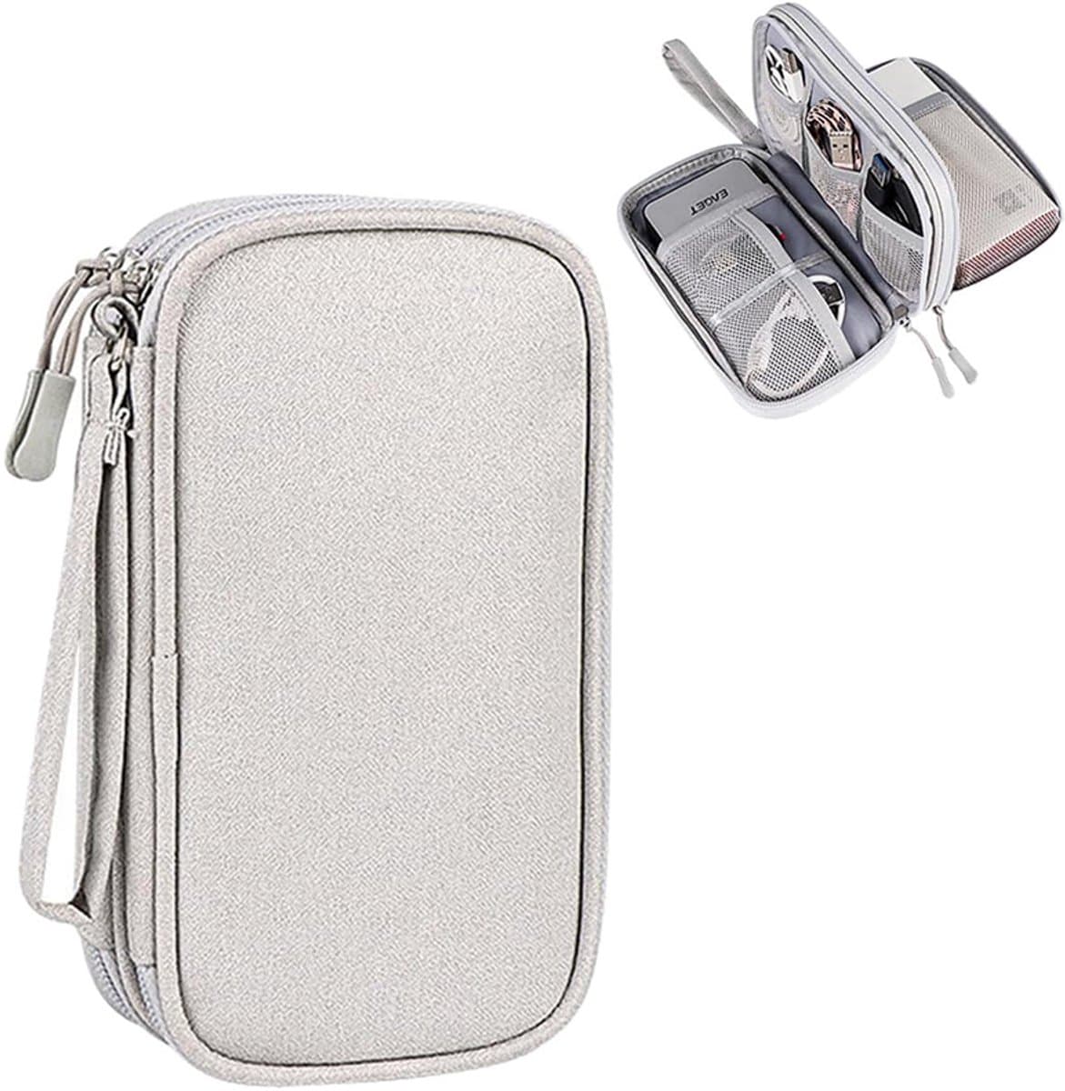 Organizer voor datakabels - Oplader organizer - Organizer voor elektronica - Multifunctionele organizer - Draagbare organizer - 21x12,5x6 cm - Verdikte stof - Vakjesindeling - Geschikt voor oordopjes, powerbank, USB-harde schijf, SD-kaart - Grijs