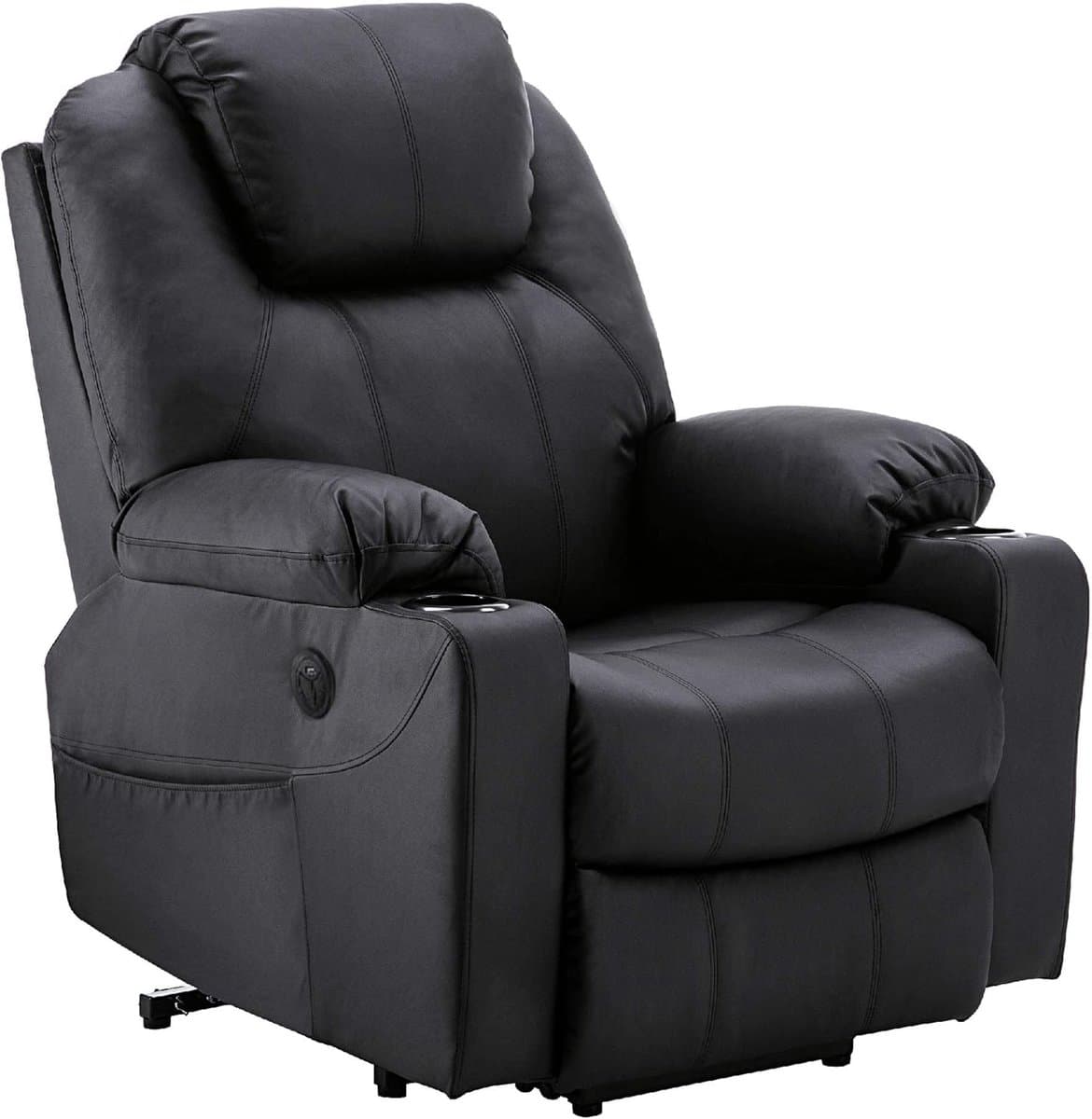 MCombo 7040 Elektrische Relaxstoel met Opstahulp – Massage, Verwarming & USB – Zwart Kunstleer
