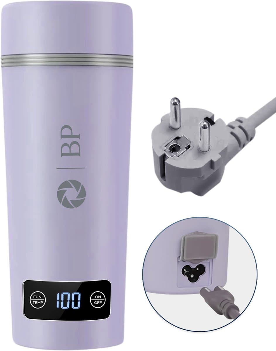 BP® Draagbare Waterkoker - Mini Waterkoker - Kleine Waterkoker - Reis Waterkoker - Camping Waterkoker - Met Temperatuurregeling - Roestvrij Staal - Paars