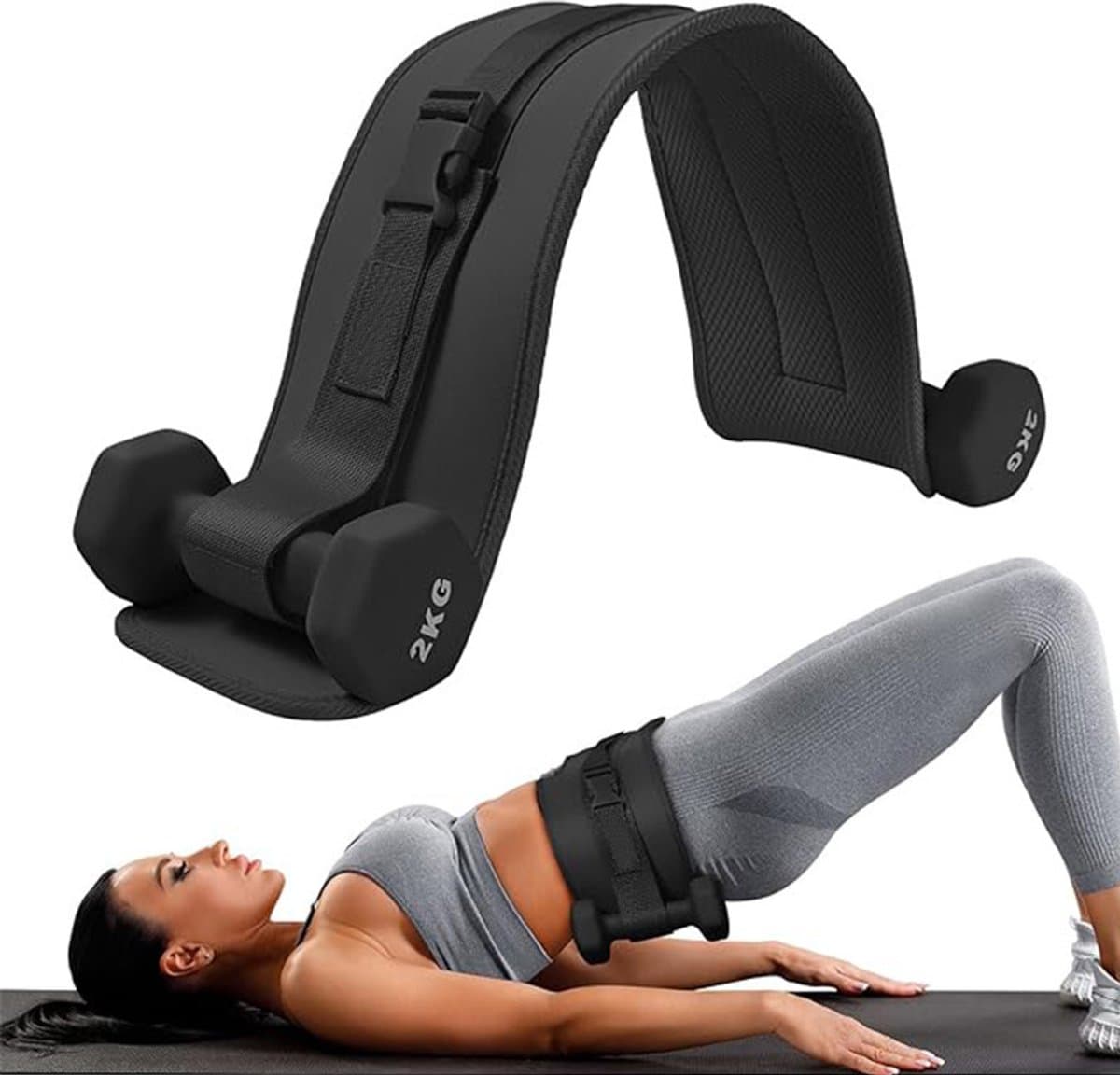 Heupbrug trainingsriem - Dumbbell heupbrug riem - Geavanceerd, extra dik en breed, geschikt voor dumbbells, kettlebells of gewichtsschijven, antislip pad, geschikt voor fitness of thuisworkouts (2 zwarte riemen)