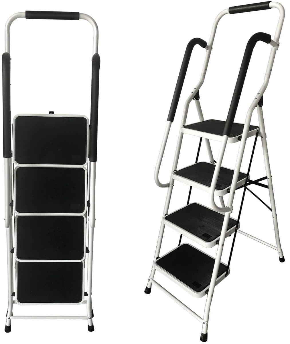 Milova Ladder - Keukentrapje - 4 treden met leuning - Vouwladder - Huishoudtrap - Anti slip