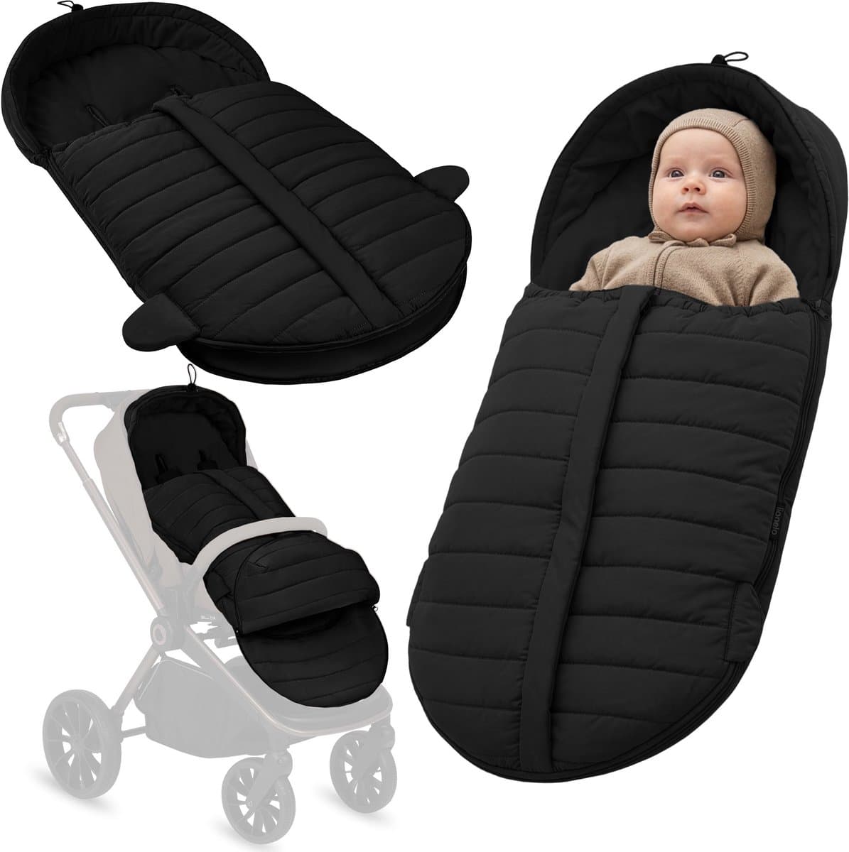Lionelo Oli – Universele Voetenzak voor Kinderwagen & Buggy – 2in1 voor Reiswieg en Wandelwagen – 101x45 cm, verkort 80x45 cm – Warm tot −20°C – Waterafstotend + UV-filter – openingen voor 5-puntsgordel – Dubbele Rits – Wasbaar 30°C – Footmuff