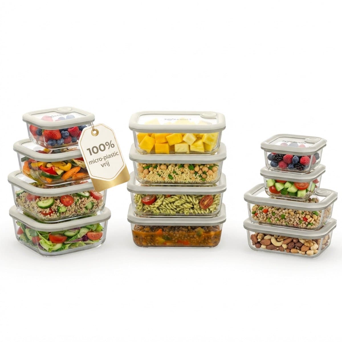 Safecourt vershoudbakjes - volledig van glas (100% micro-plastic vrij) - oven, vriezer, magnetron en vaatwasser - 11 delige set