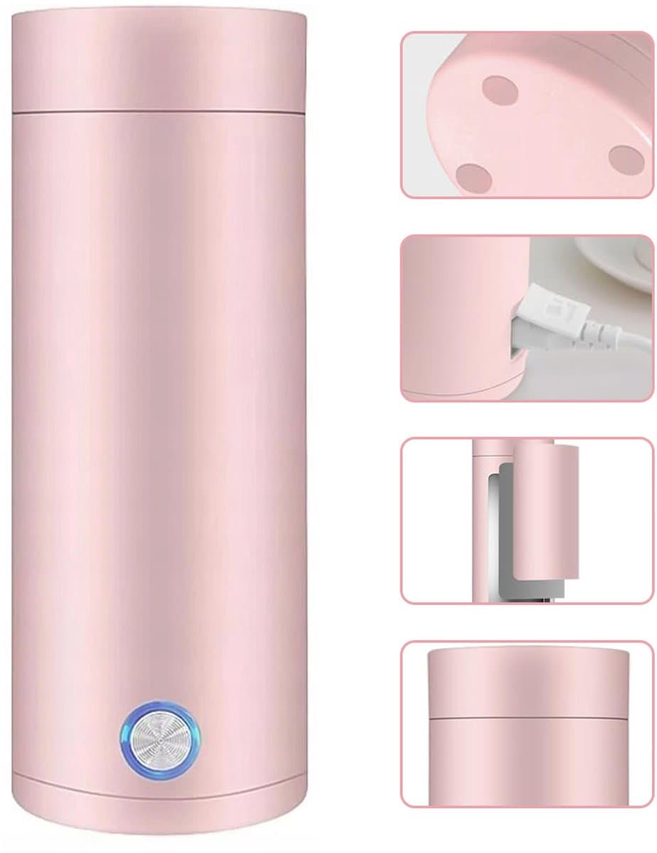 Draagbare Waterkoker - Heetwaterdispenser - Camping Waterkoker - Kleine Waterkoker - Reis Waterkoker - Mini Waterkokers - 400ML - Roze - 7,5 x 20,5 cm