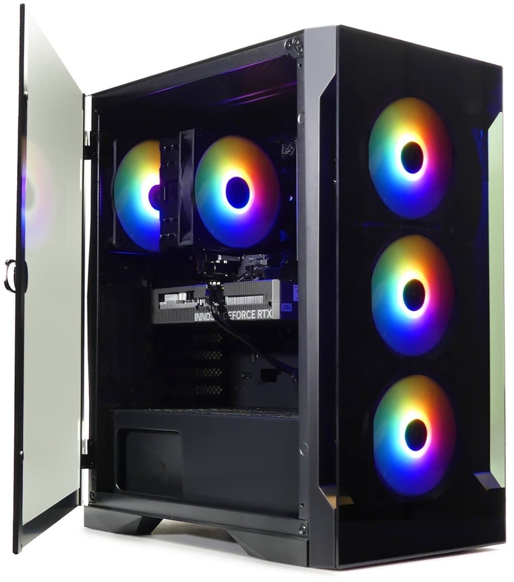 AMD Ryzen 5 5500 Game PC / Streaming Computer met Magneetdeur - RTX 5060 - 16GB RAM - 500GB M.2 NVMe SSD - Win11 - WiFi 6 + Bluetooth 5.4 - Gamdias Talos ELITE E2