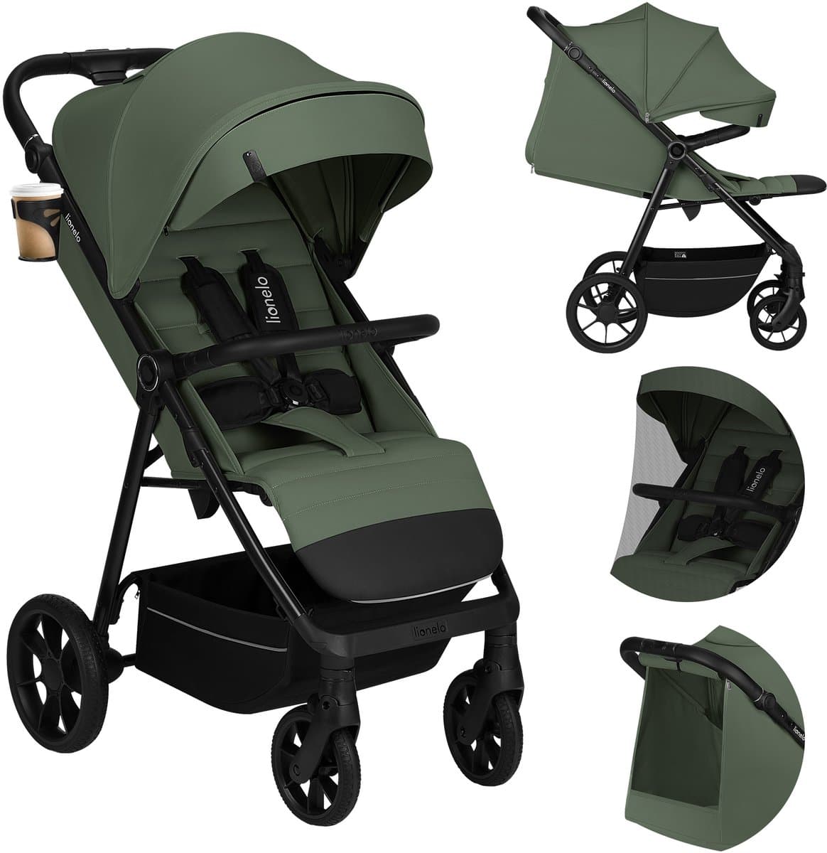 Lionelo Iva - Wandelwagen & Buggy Premium - 6 maanden 4 jaar (tot 22 kg) - 360° Zwenkwielen met Vering - Magnetische Gordel - XXL Zonnekap UPF50 - Verstelbare Rugleuning, Voetsteun & Duwbeugel - Grote Boodschappenmand - Stad & Terrein - Kinderwagen