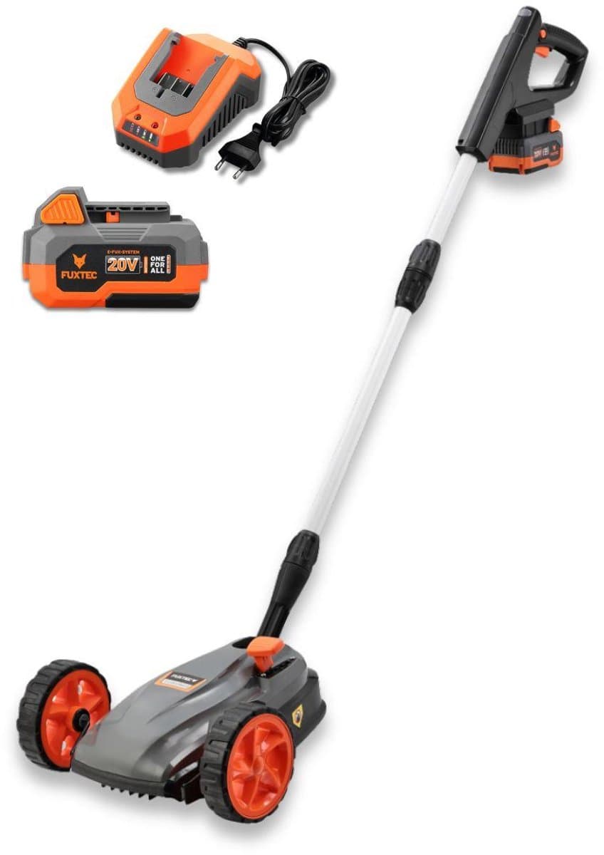 FUXTEC Snoerloze Einhand Gazonmaaier accu FX-E1RMEH20-SET – Compacte Grasmaaier – 20V Accu met Lader – 220 mm Maaibreedte – 300 W – 3-voudige Maaihoogteverstelling 30–50 mm – Flexibele Kogelkopbediening