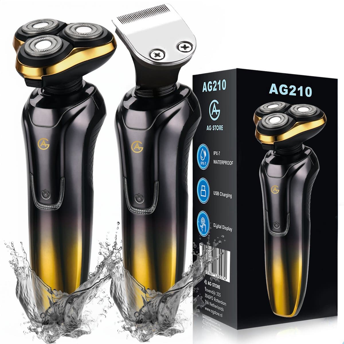 AG210 Scheerapparaat Mannen- Met Trimmer - Nat en droog - Scheerapparaten - Goud -Scheren - 120 Minuten Draadloos Te Gebruiken - Tondeuse - Elektrisch shaver - Baardtrimmer - Ook Voor Vrouwen