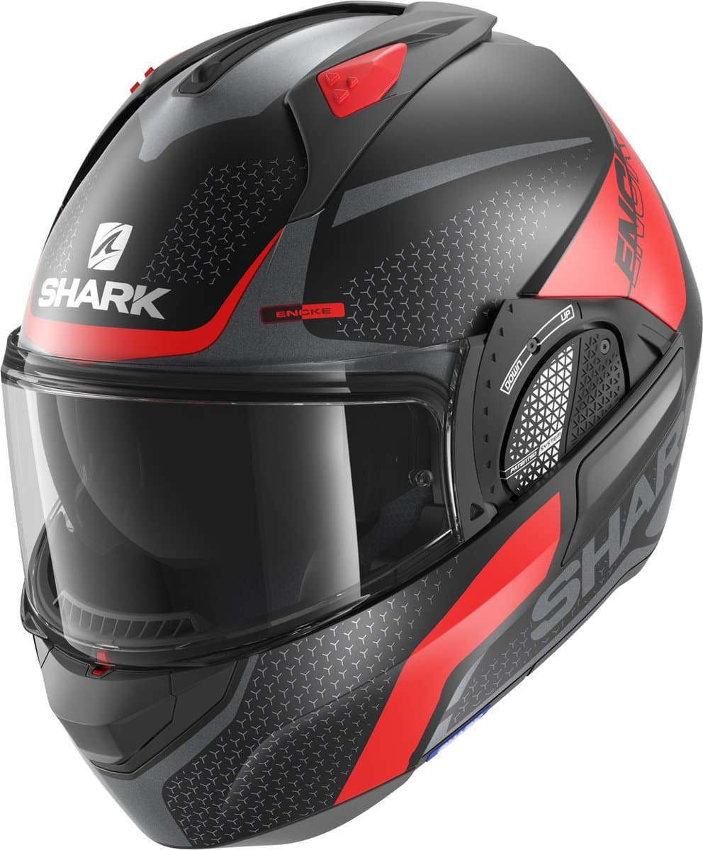 SHARK EVO GT ENCKE Motorhelm Systeemhelm MAT Zwart Rood Antraciet - Maat XS