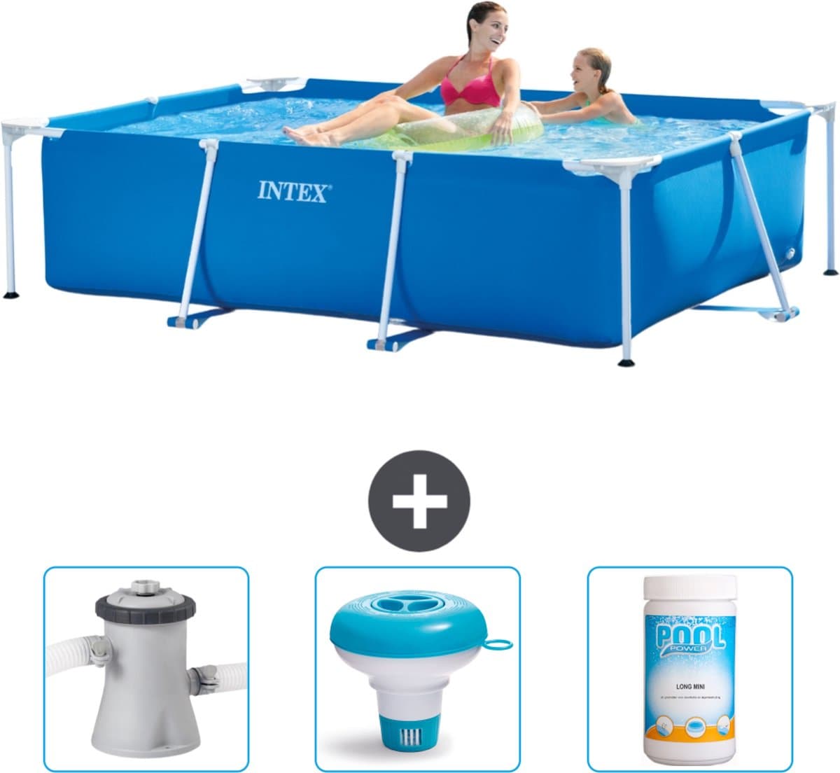 Intex Rechthoekig Frame Zwembad - 220 x 150 x 60 cm - Blauw - Inclusief Zwembadfilterpomp - Chloordrijver - Chloor