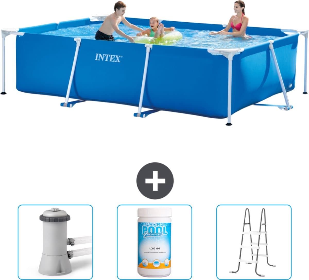 Intex Rechthoekig Frame Zwembad - 300 x 200 x 75 cm - Blauw - Inclusief Zwembadfilterpomp - Chloor - Ladder