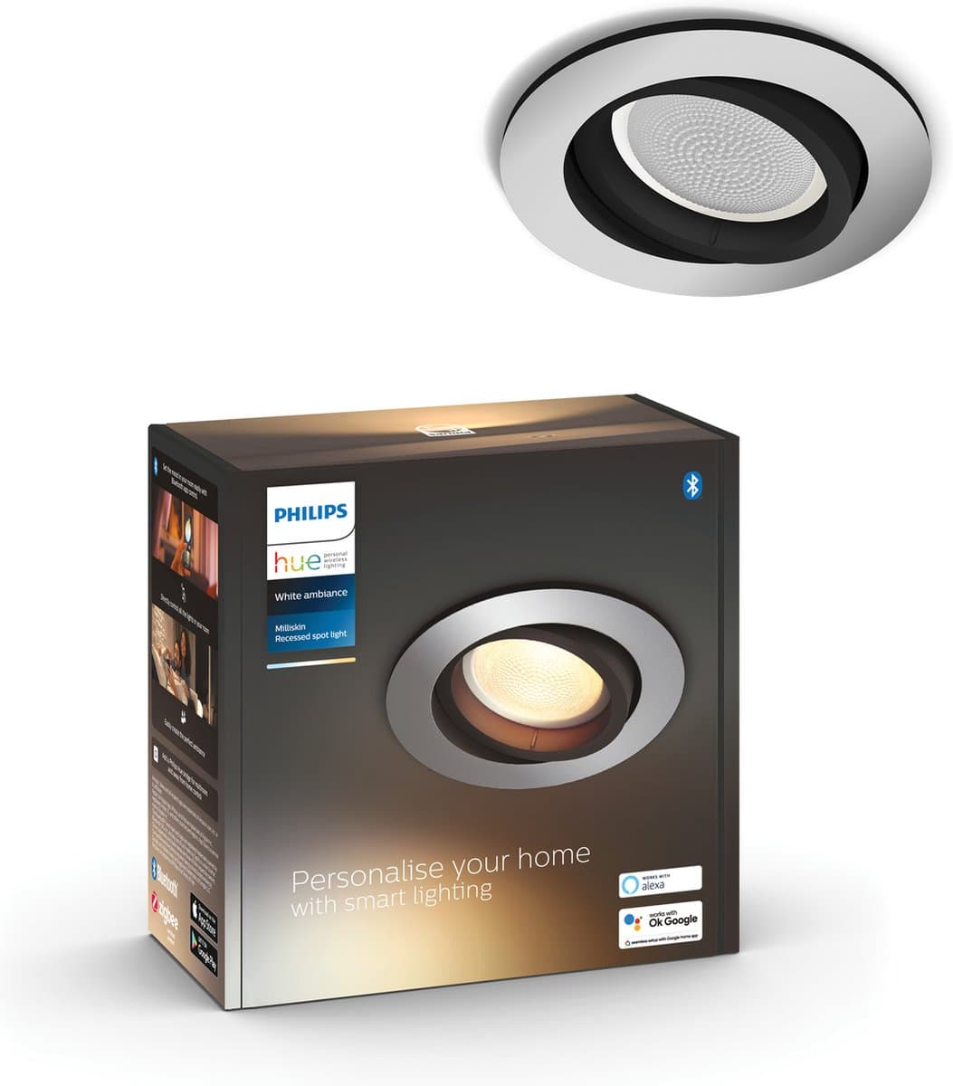 Philips Hue Milliskin inbouwspot - warm tot koelwit licht - 1-pack - aluminium - rond