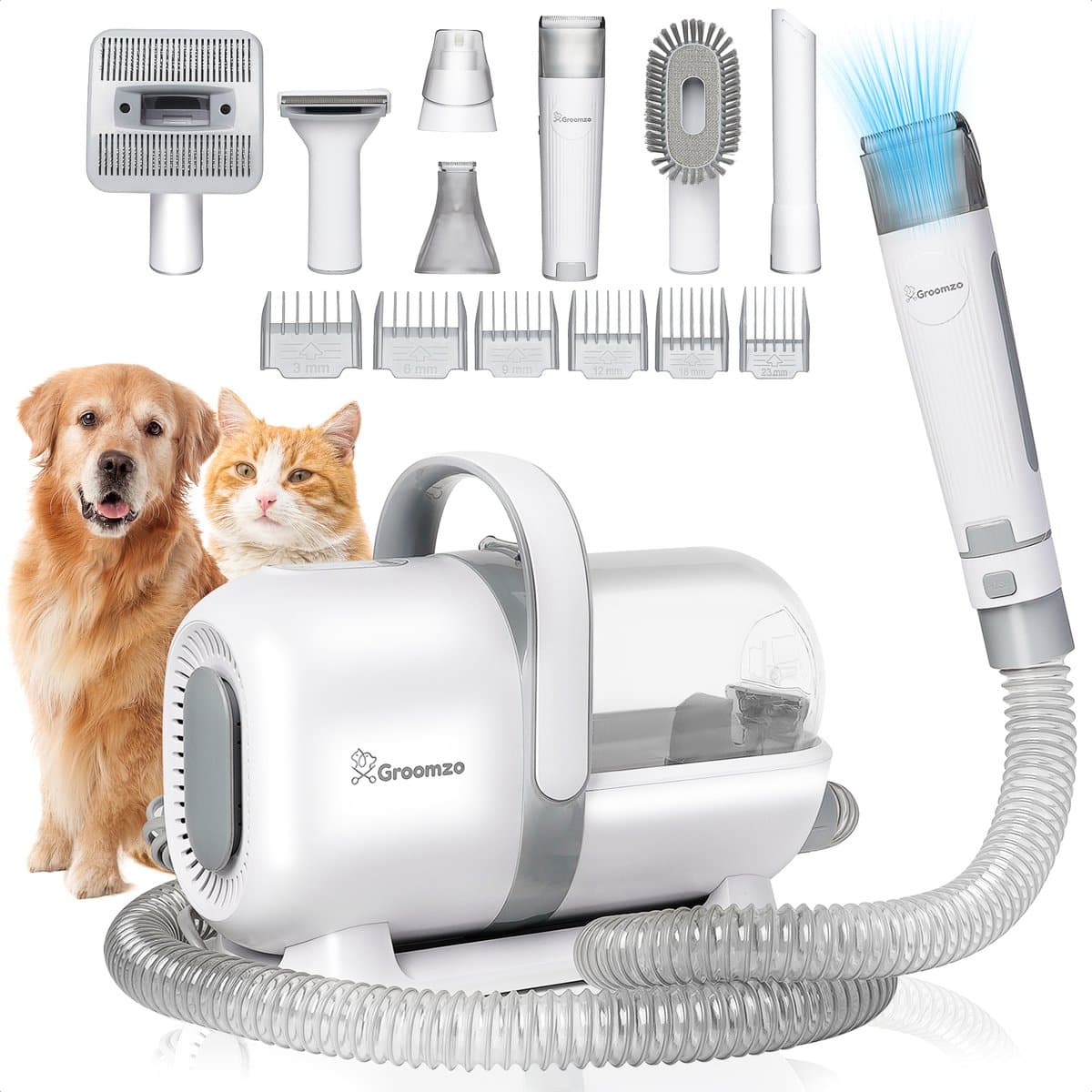 Hondentondeuse Met Stofzuiger - 20-Delig - 1,5L Opvangbak - Hondentrimmer Tondeuse - Honden Tondeuse - Honden Trimset - Incl. Video & E-book - Groomzo