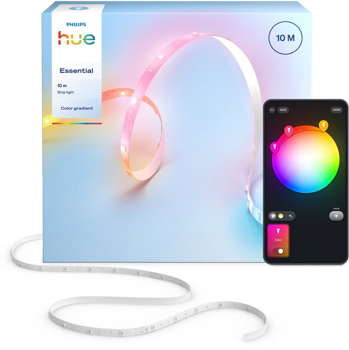 Philips Hue Essential LED Strip - 10m - Gekleurd licht - Dimbaar - Knip op maat- Bediening via onze app of met je stem