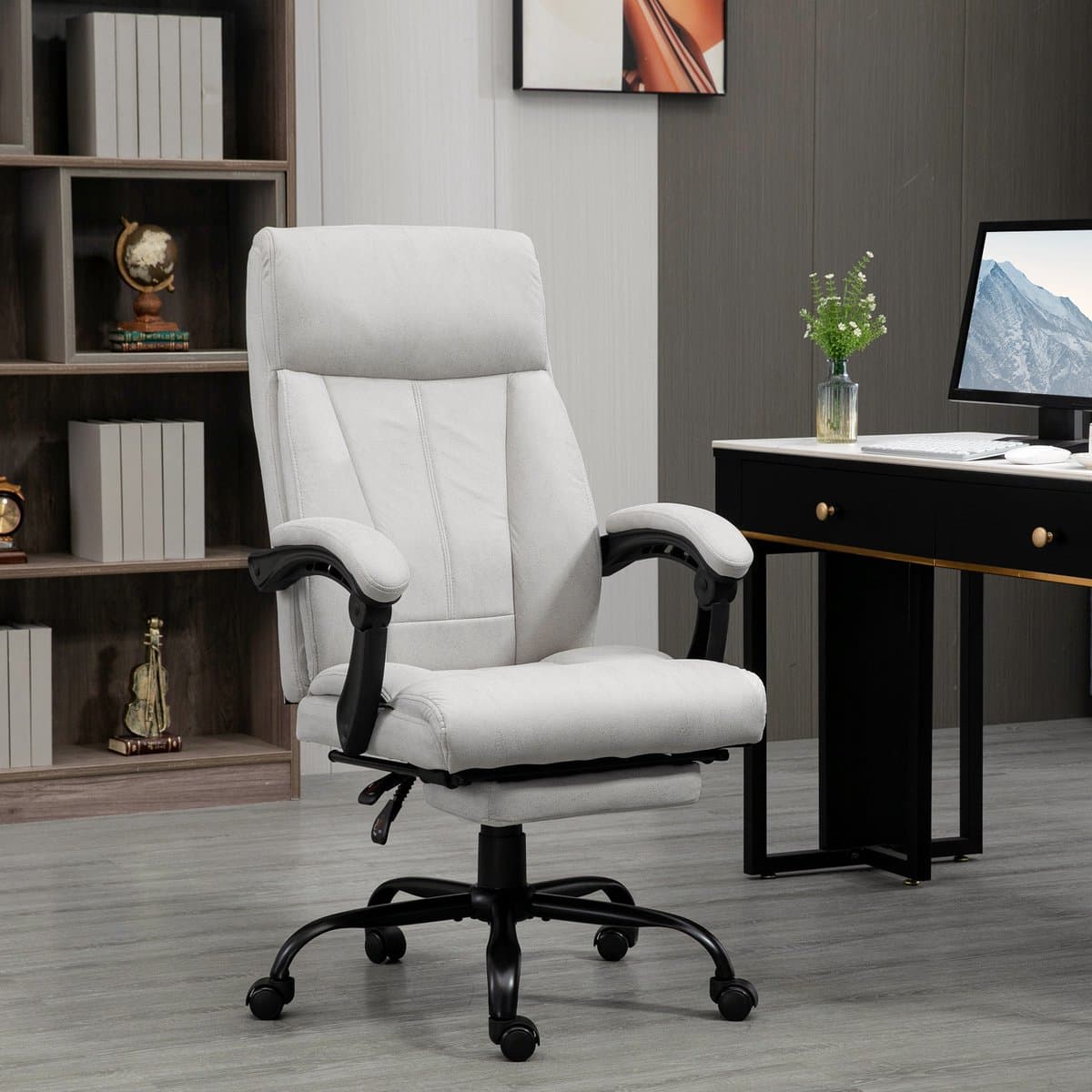 MIVRAY Bureaustoel Met Massagefunctie En Lendenverwarming - Ergonomische Relaxstoel Voor Bureau En Thuiswerk - Lichtgrijs - Polyester