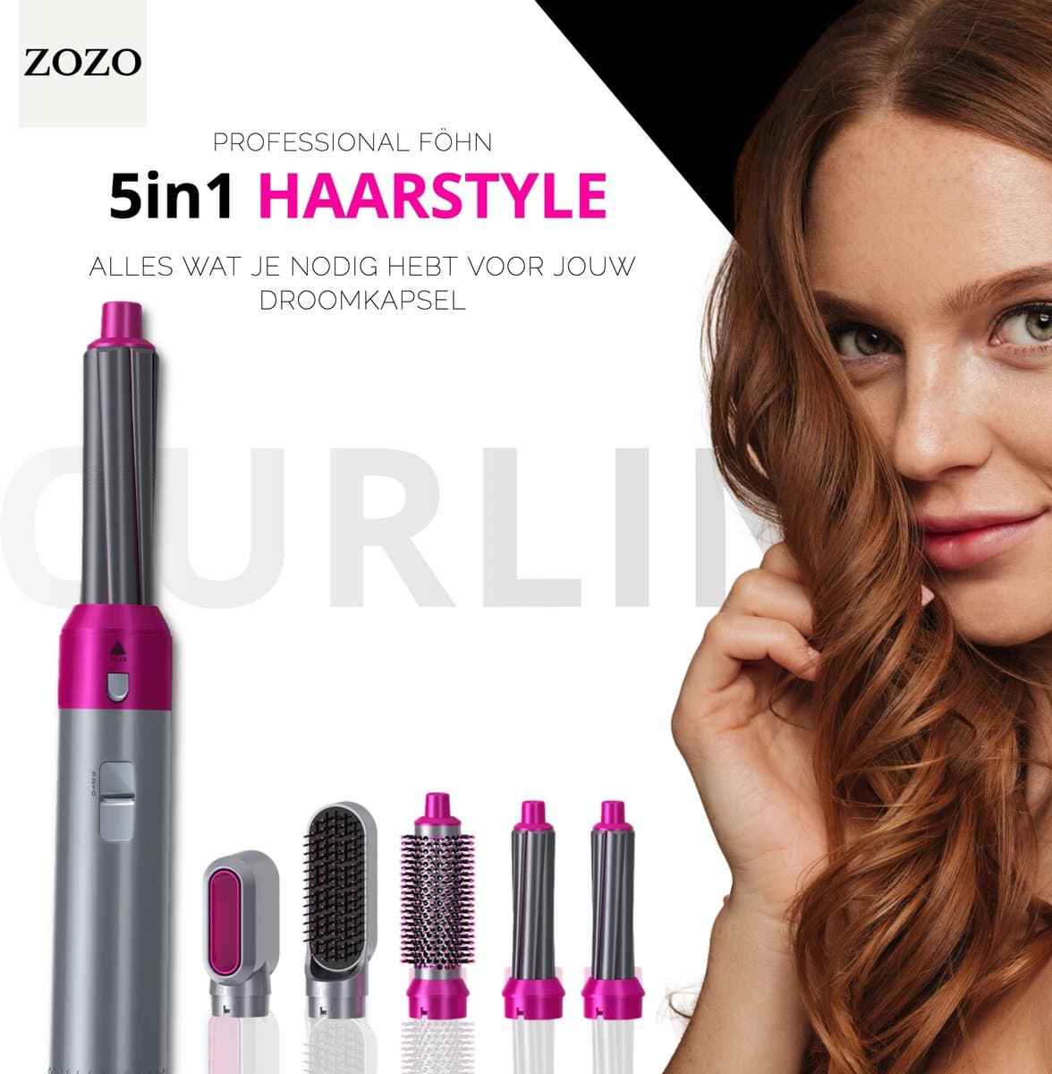 Zozo’s Airwrap - föhn borstel -5 in 1 Multi styler -5 opzet stukken - krultang – stijlborstel- hairwrap - Airstyler - multifunctioneel - Multi styler – haardroger – Airwrap krultang – optimaal volume.
