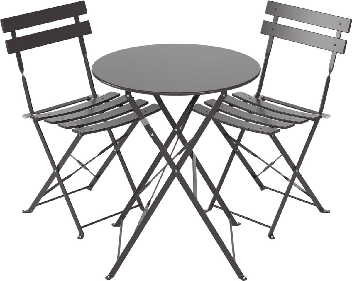 LifeGoods Bistroset - Staal - 3-delig - Tuinset - Inklapbaar - Balkonset met Tafel - Weerbestendig - Donkergrijs