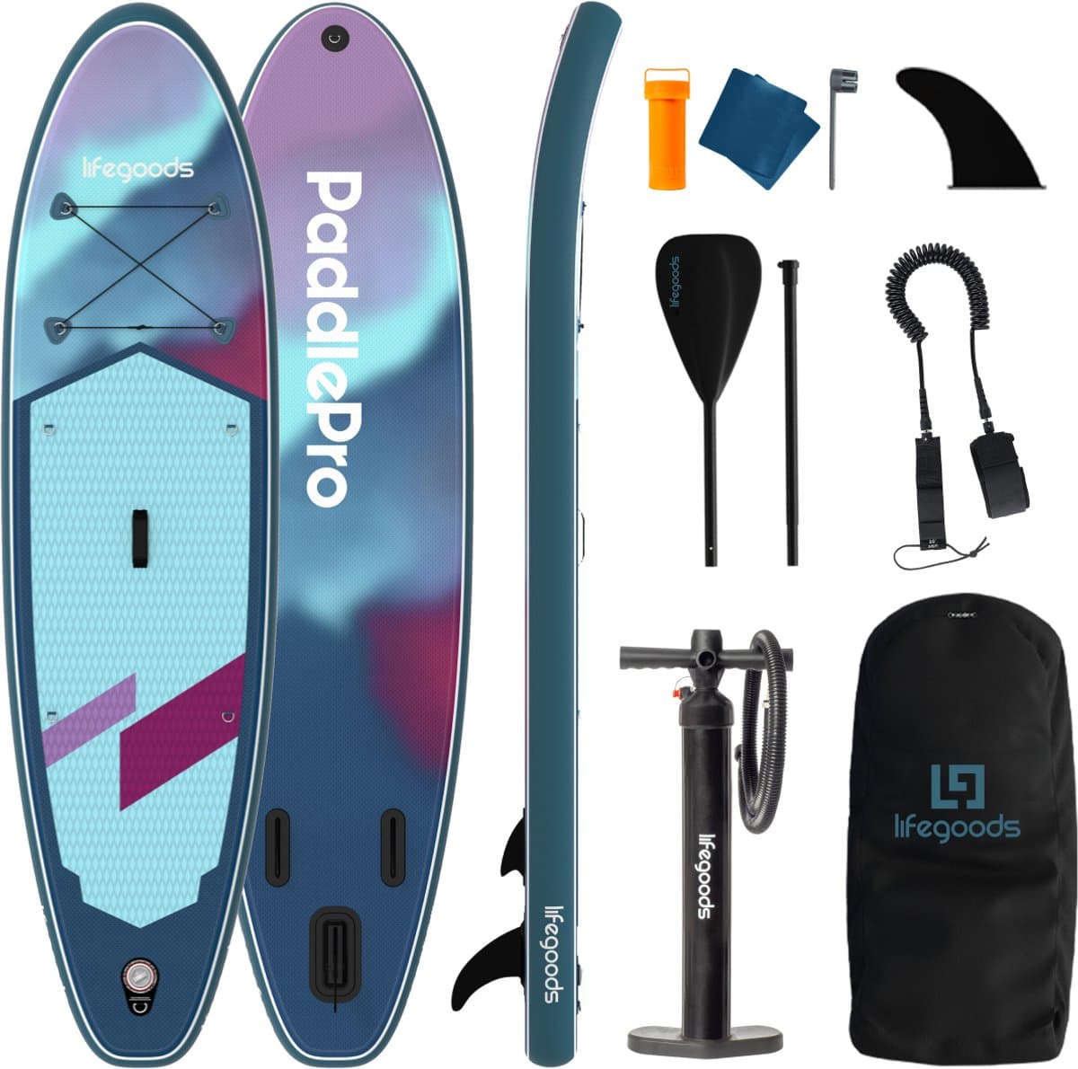LifeGoods SUP Board Allround Compact - 120 KG Draagkracht - 300 x 76 cm - Opblaasbaar - Compleet SUP pakket - Blauw/Paars