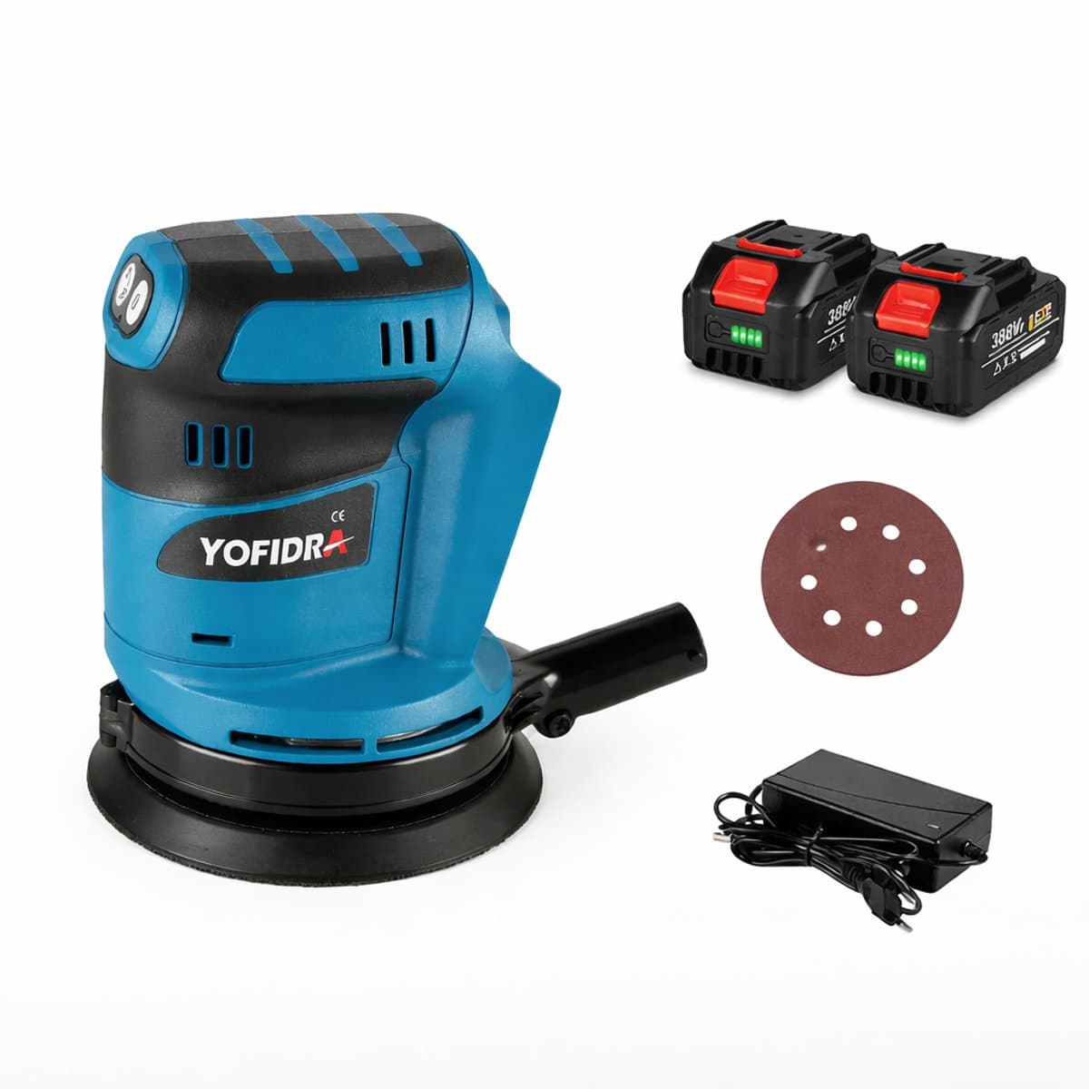 Sensova 125 mm Draadloze Vlakschuurmachine voor Makita Accu met 2 Accu’s, 3 Snelheden 8000–12000 RPM, Schuur- en Polijstmachine voor Houtbewerking en Thuis Doe-Het-Zelf