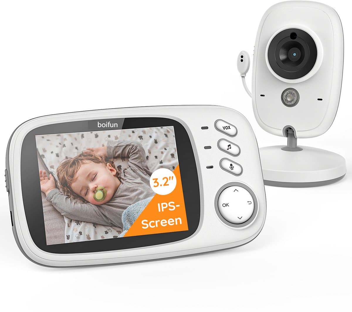 BOIFUN VB616 Babyfoon - Babyfoon met 2 Camera - Groot 4 Inch HD Baby Monitor - Video & Audio - met Slimme Functies - Baby Camera