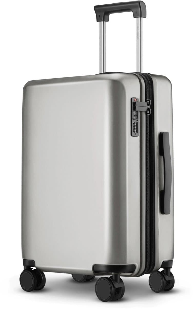 DAKOZO Handbagage Koffer 55x40x20 - Luxe Carry-On - Vergrootbare Reiskoffer - Veilig TSA cijferslot - Extra sterke YKK rits - Handbagage trolley - 100 procent Polycarbonaat - 39L - Zilver