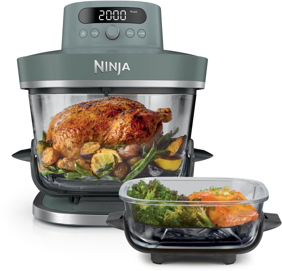 Ninja CRISPi PRO 7-in-1 Glazen Airfryer met 7 functies - Airfryen, Bakken, Braden, Rijzen, Drogen. Max Crisp en Opnieuw krokant maken - 2.3 liter en 5.7 liter glazen schaal - PFAS vrij koken - Grijsgroen - AS101EUGY