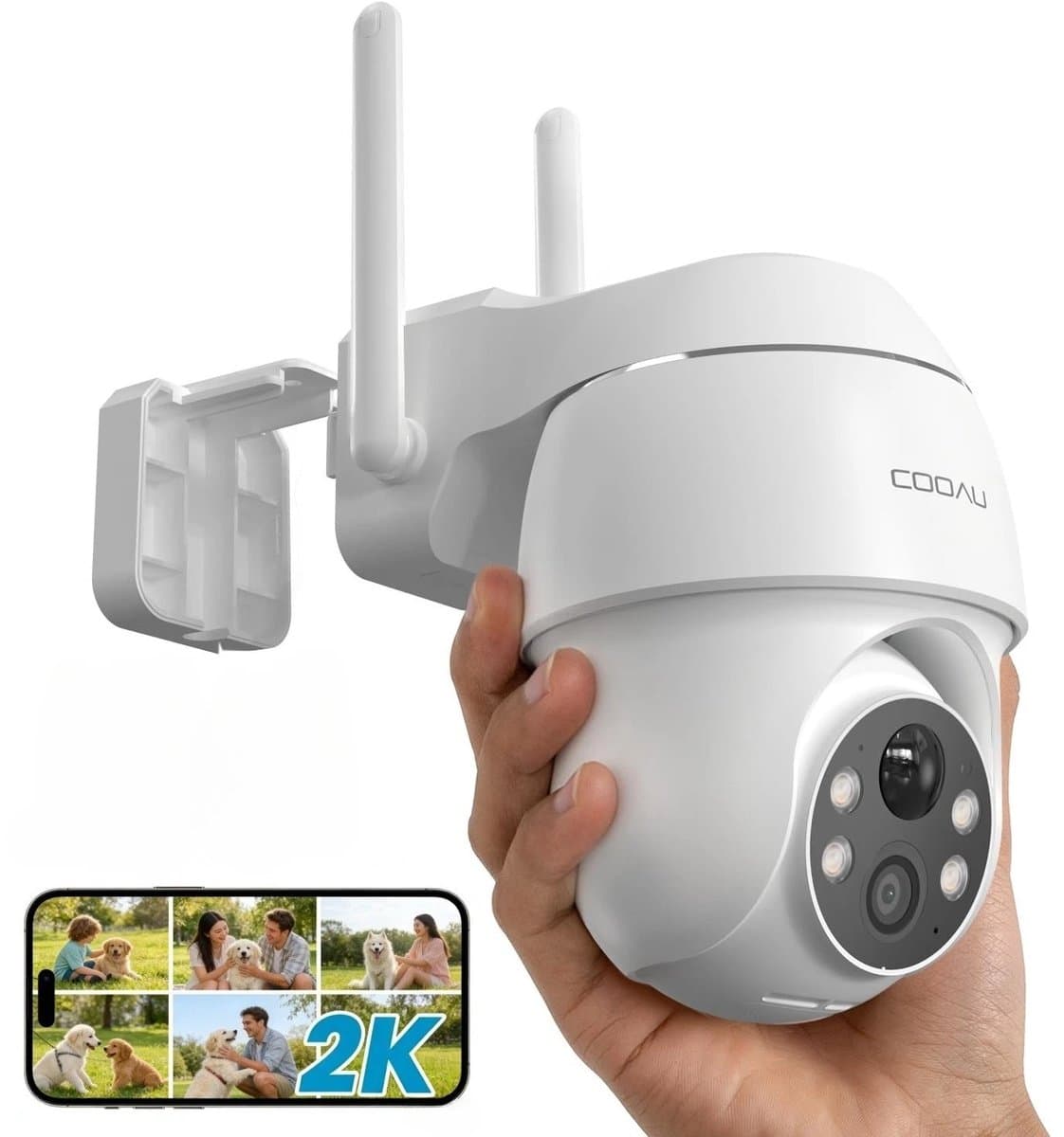 COOAU Q02 Beveiligingscamera buiten - 2K QHD - Buiten Camera Met Nachtzicht - 355° Horizontaal & 90° Verticaal - Geen Maandelijkse Kosten - App - IP66 Waterdicht - Wifi IP Camera