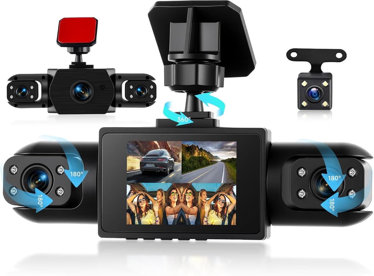 4-Kanaals Dashcam 360 Graden - 4x Full HD 1080p Camera Voor, Achter, Links, Rechts - 2 Inch LCD Scherm - Nachtzicht - Parkeermodus - Dashcamera voor Auto & Taxi - Zwart