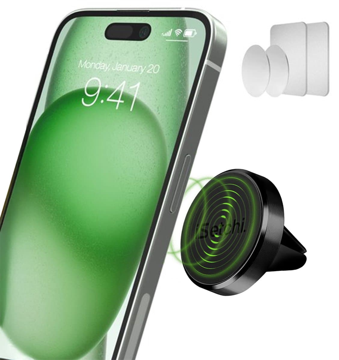 iSetchi Telefoonhouder Auto - Magnetisch - Metaal & Stevig - Zwart - GSM Mobiel Houder - Autohouder - Universeel - Telefoonhouders Auto Ventilatie