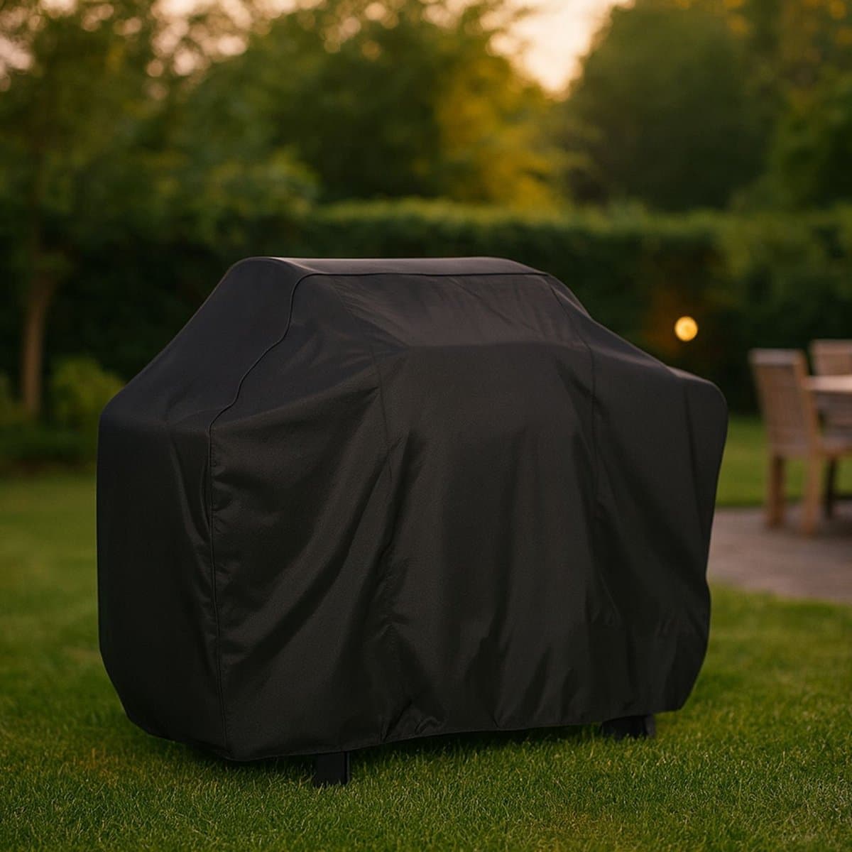 Maxxcovers Universele Barbecue Hoes Rond - 126 X 52 X 101 cm - Beschermhoes voor Weber en Boretti BBQ - Waterdicht met Trekkoord - BBQ Accessoires - Zwart