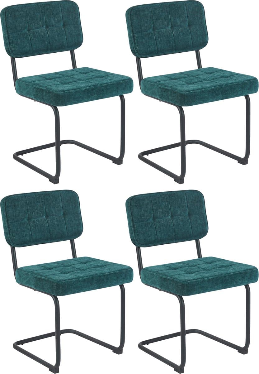 Colenis - Buisframe Stoel Kita - Eetkamerstoel - Set van 4 - Petrol - Chenille Stof - Metalen Frame - Industrieel Design