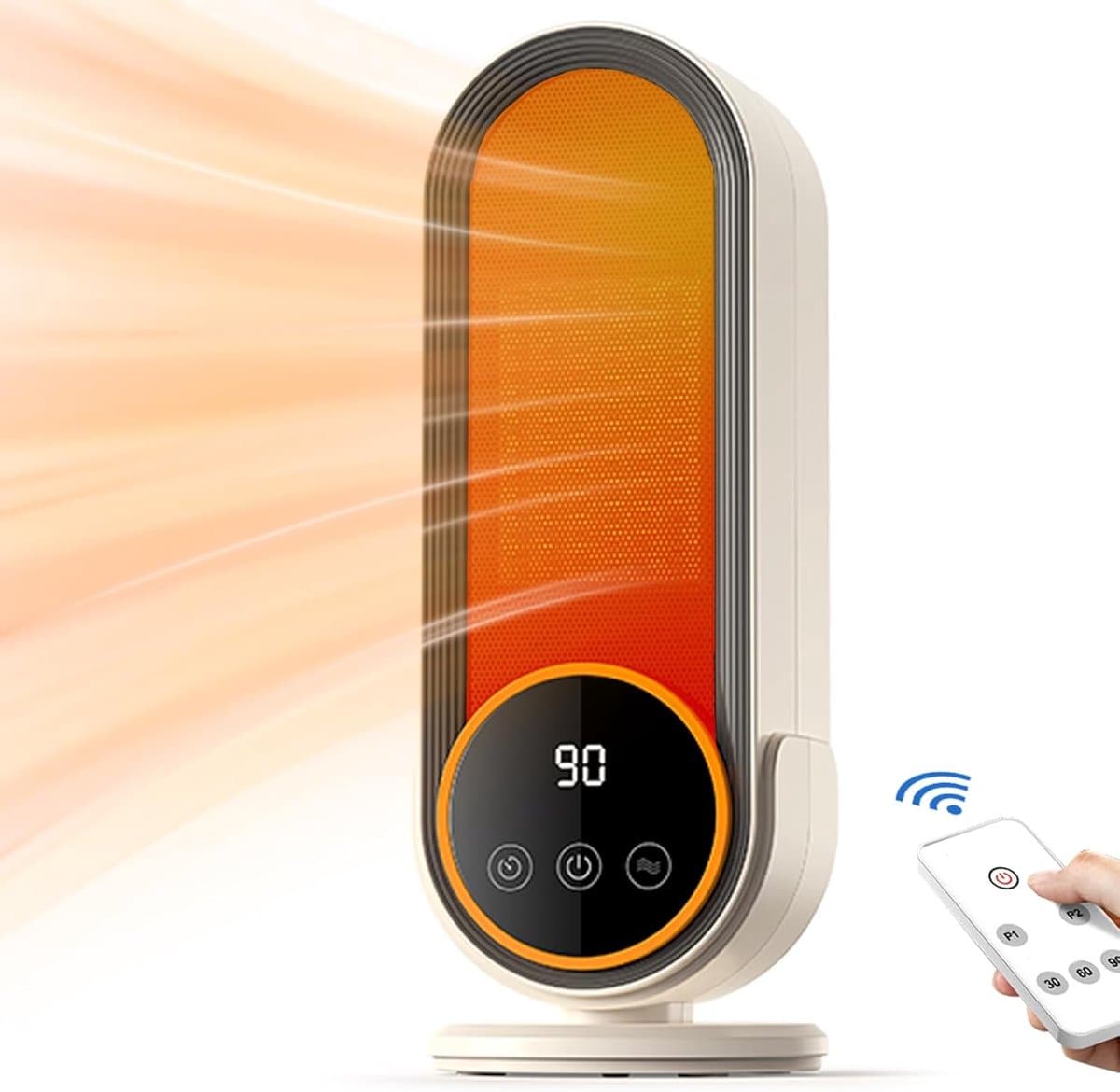 Elektrische kachel-electrische kachel-verwarming-Energiezuinige draagbare verwarming met instelbare thermostaat - 1200W snelverwarmende keramische technologie - Afstandsbediening - Ideaal voor thuis- en kantoorgebruik - Wit - 11,8x11,8x32CM
