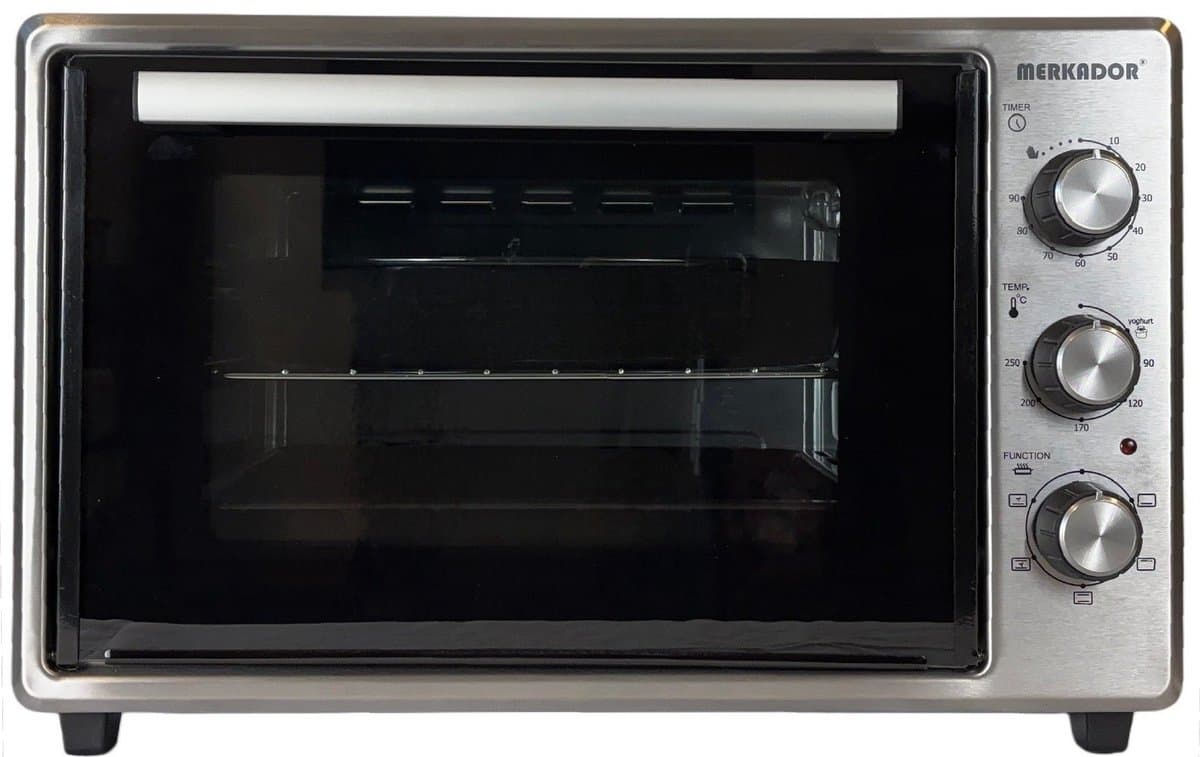 Merkador Vrijstaande Oven - 40 Liter - 1600 Watt - RVS Afwerking - Hetelucht - Gemakkelijk Schoon Te Maken Geëmailleerde Binnenruimte - Kruimelbak