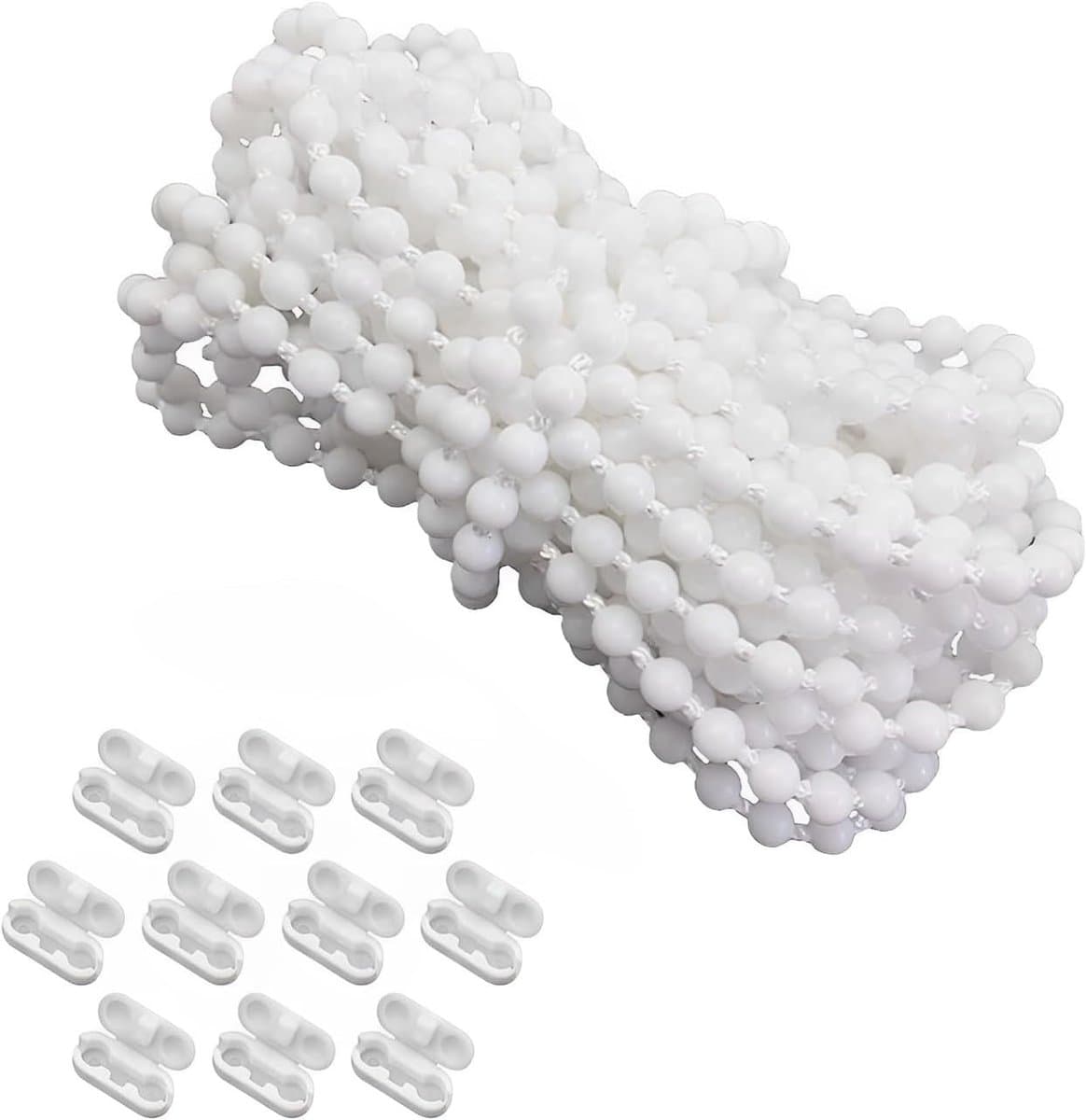 Vouwgordijn Ketting - Rolgordijn Ketting - Kunststof Ketting 1000cm - Gordijnketting - Met 10 Clips Voor Rolkettingen - Voor Rol, Romeins, Verticaal, Jaloeziefittingen, Rolgordijn Reserveonderdelen, Rolgordijn Koord - Wit