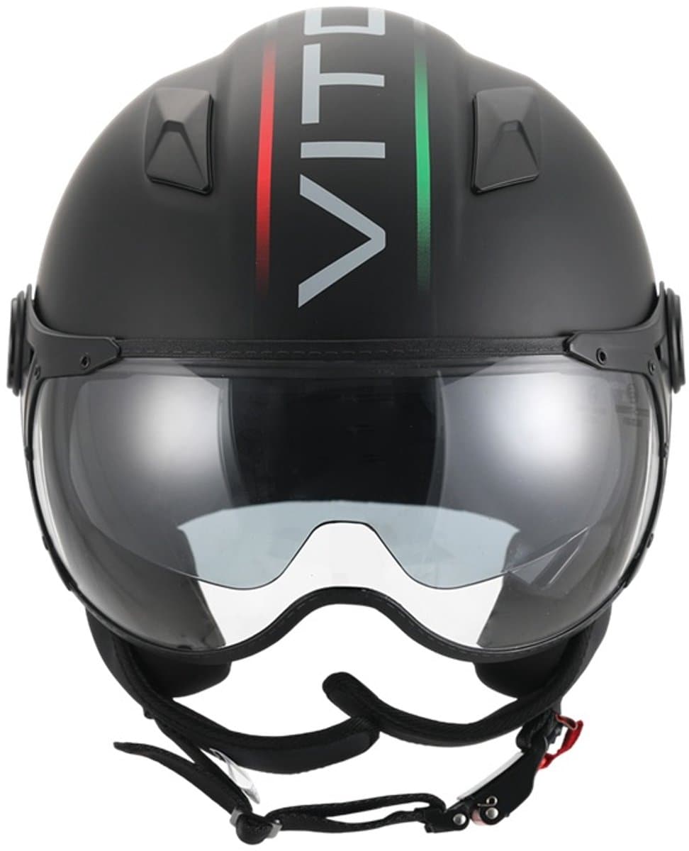 Vito Lavori Jethelm - Scooterhelm met Zonnevizier - Retro Helm Voor Scooter en Brommer - Brommerhelm voor Dames en Heren - Geschikt voor Volwassenen - Maat M