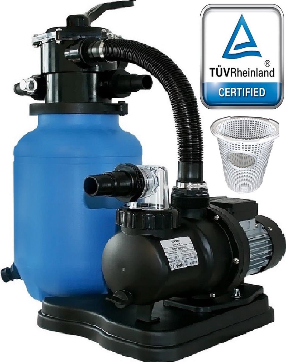Sunmax Filtersysteem zandfilterpomp 7.5m3 7500 l/uur met filter mandje (extra filtratie) en VIDEOHandleiding | voor Zand Glas Filterbollen. Zwembadpomp bij elk zwembad | 32mm en 38mm aansluiting