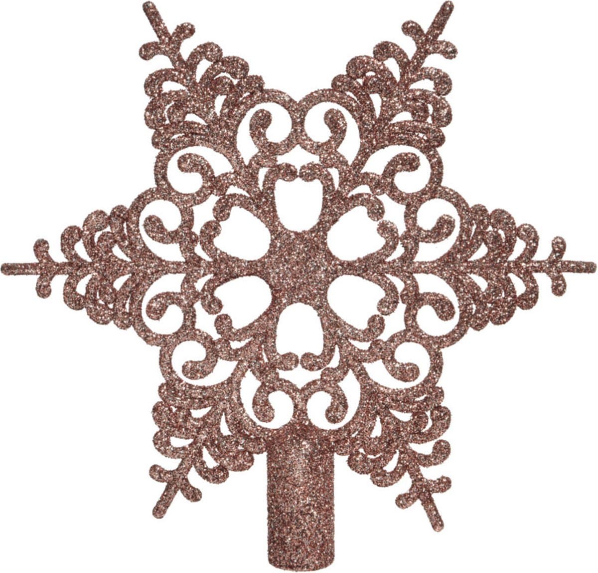 Ster piek/kerstboom topper met glitters - lichtroze (blush pink) - 19 cm - Kerstversiering/kerstboomversiering