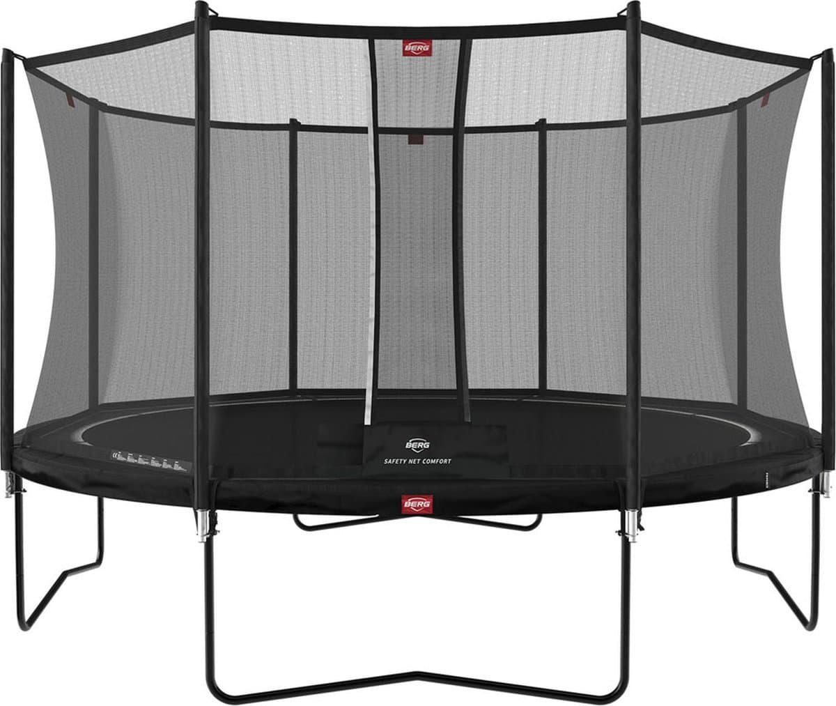 BERG Favorit Regular 430 Trampoline Op Poten - Safety Net Comfort - AirFlow Springdoek - Zwart