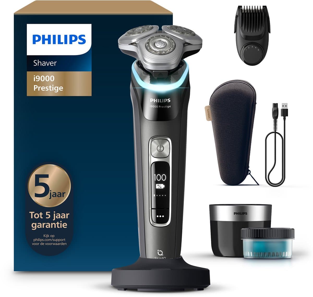 Philips Shaver i9000 Prestige Elektrisch Scheerapparaat Voor Mannen - Met Quick Clean Pod & Baardstyler- Zwart - XP9200/33