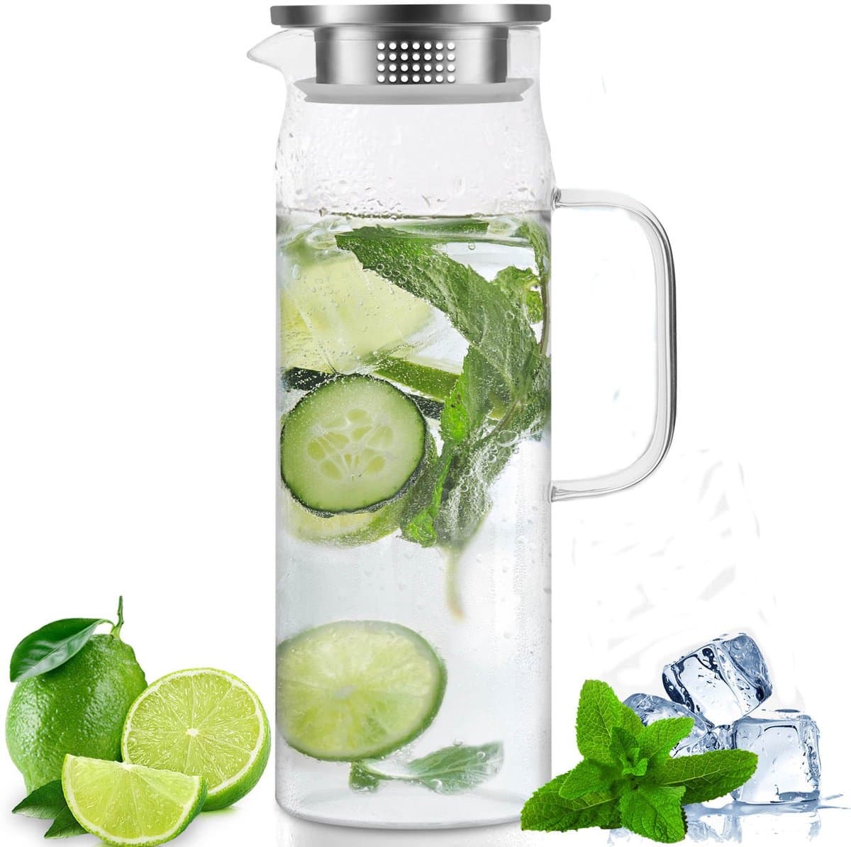 Duvision - Waterkan met deksel 1,5L - Extra stevig glas - Past perfect in koelkastdeur - Vaatwasser bestendig - Schenkkan - Theekan