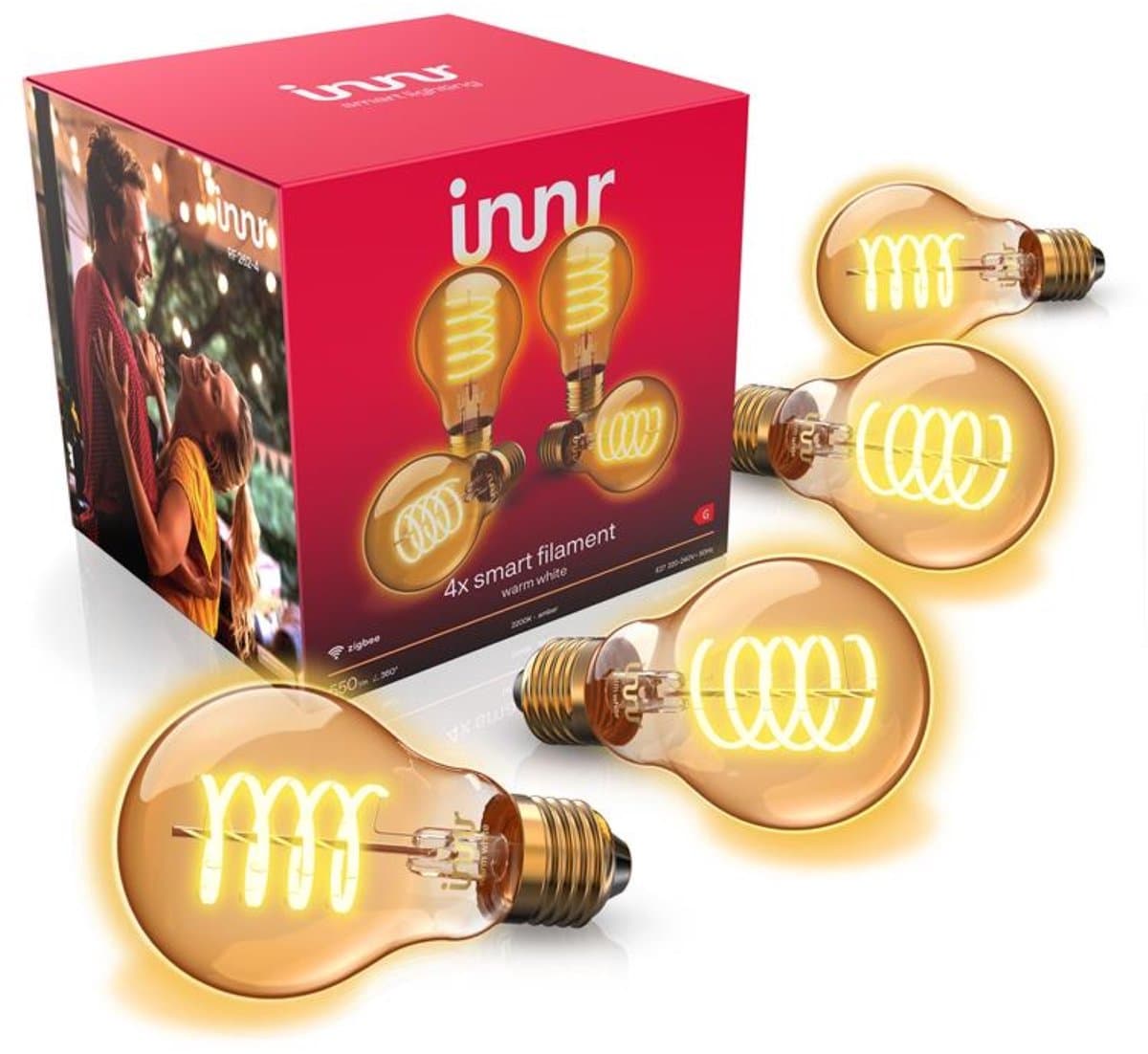 Innr E27 filament lamp - geschikt voor Philips Hue - Zigbee - LED smart bulb - warmwit licht - slimme verlichting - dimbaar - 550 lumen - 4 pack
