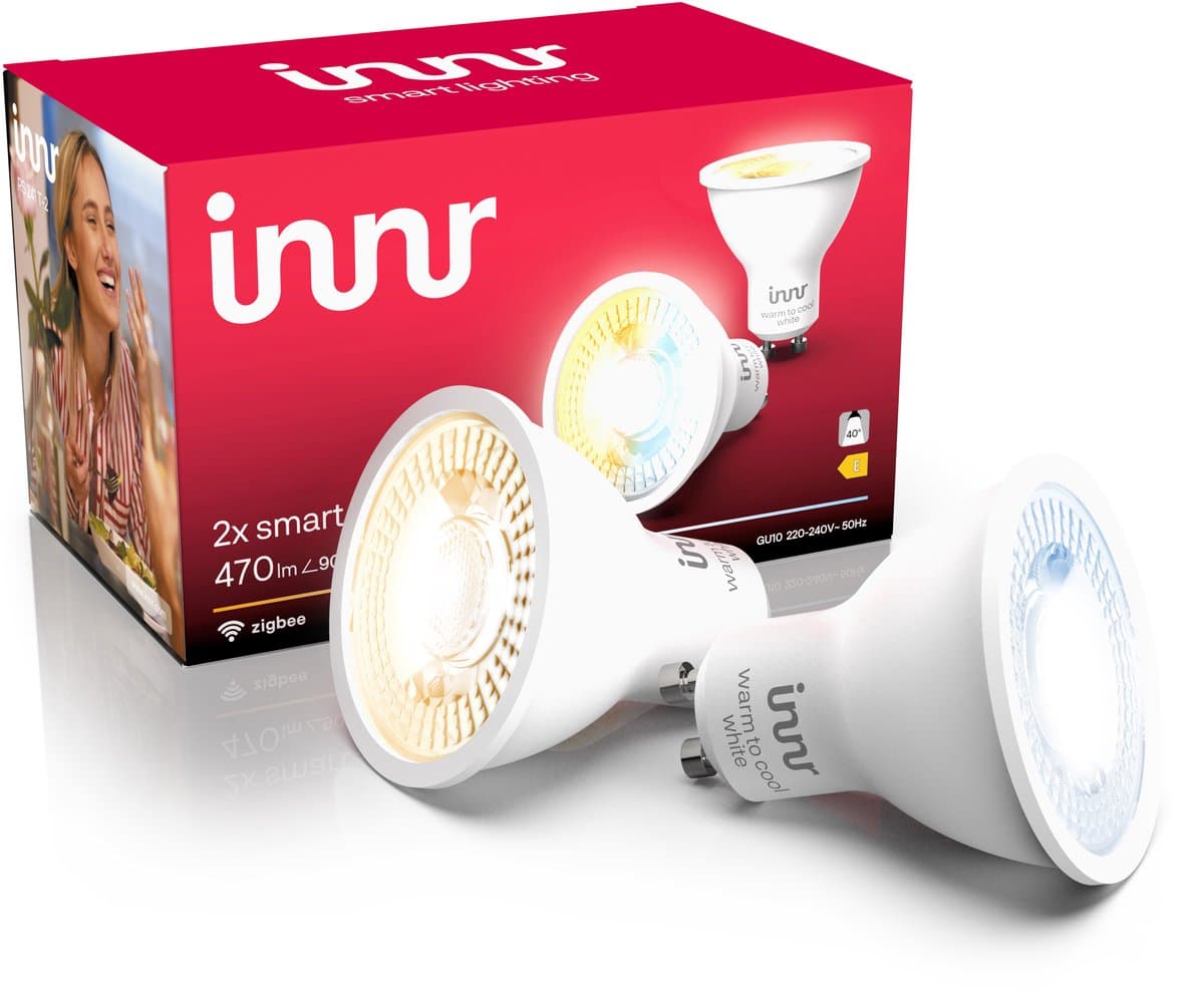 Innr smart GU10 LED lamp - geschikt voor Philips Hue - Zigbee LED spot - warmwit tot koelwit licht - slimme lamp - dimbaar - 470 lumen - 2 pack