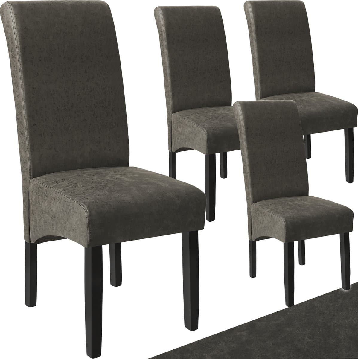tectake® Eetkamerstoel - Comfortabele kunstleren stoel met hoge rugleuning - Keukenstoel voor keukentafel - Gestoffeerde keukenstoel - Diverse kleuren en sets - Maximale belasting 120 kg - Afmeting (LxBxH) 44 x 63 x 106 cm - Set van 4 - Grijs