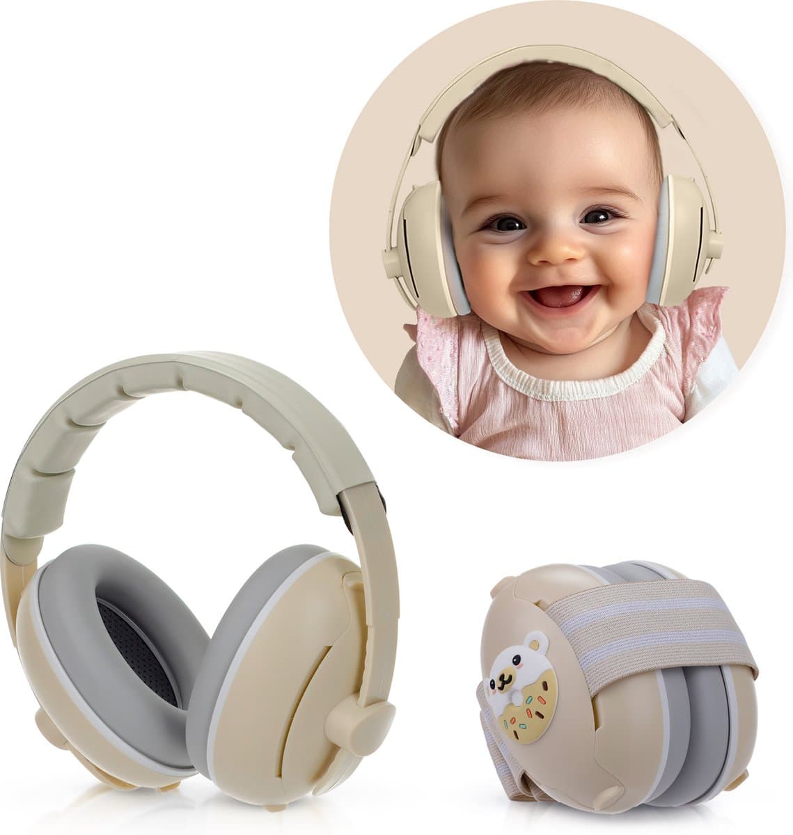 Tobi's House Gehoorbescherming Baby & Kind - Geluidsdempende Koptelefoon - Oorkappen Kinderen - Oorbeschermers Baby - Gehoorbescherming Kinderen - Gehoorbeschermers - 25 dB - Verstelbaar - Beige