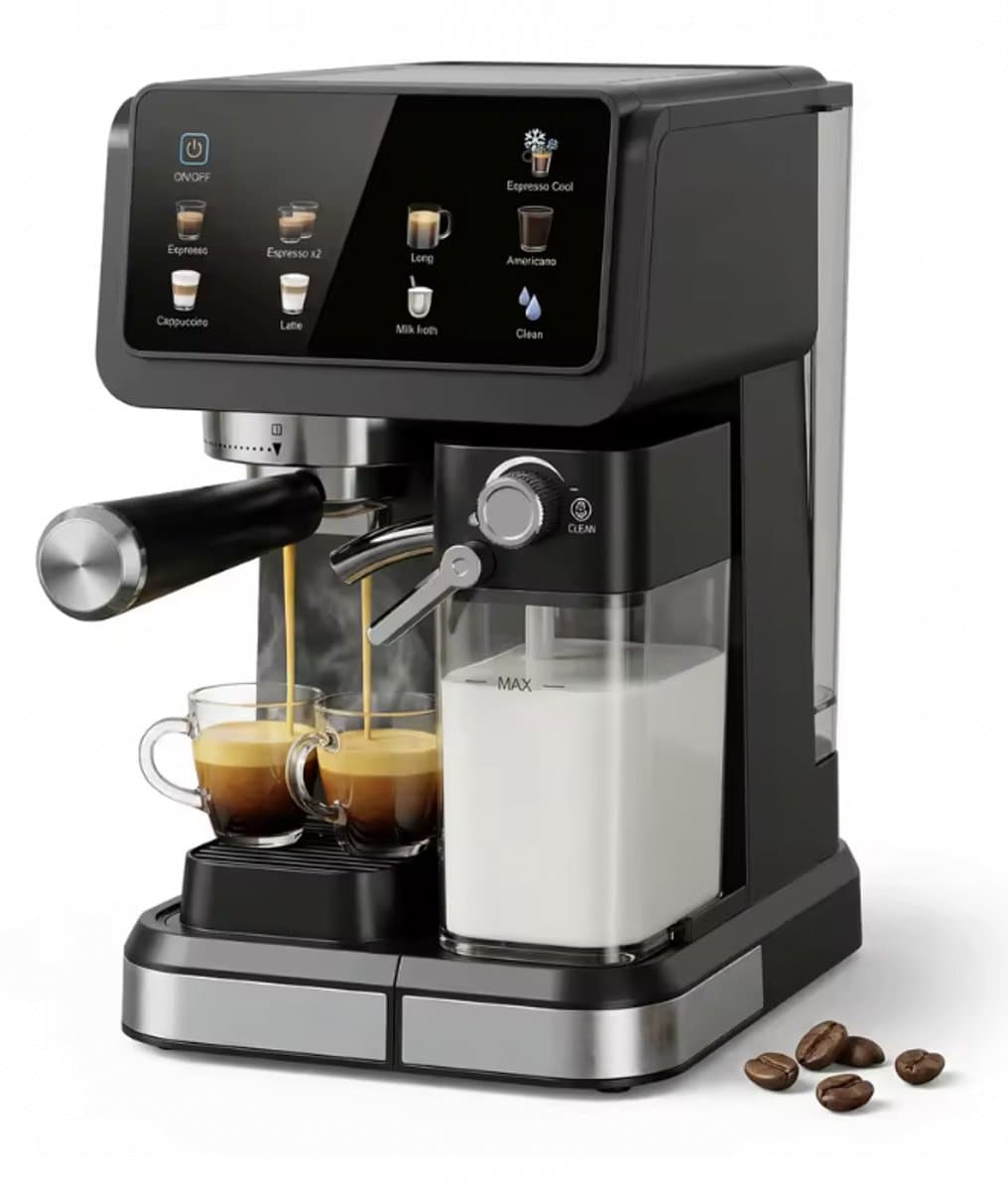 LUMÈ STORE Espressomachine 20 Bar – Koffiemachines – Koffiezetapparaat – Touchscreen – Latte Cappuccino – Zelfreinigend – Zwart